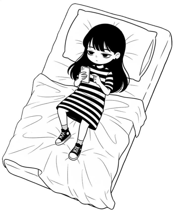 Ilustração da personagem Mariana em pé, com expressão pensativa, simbolizando a reflexão.